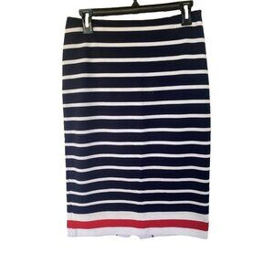 Cato Pencil Skirt Women Sz 8 Nautical Stripe Stretch Midi USA Patriotic  READ!